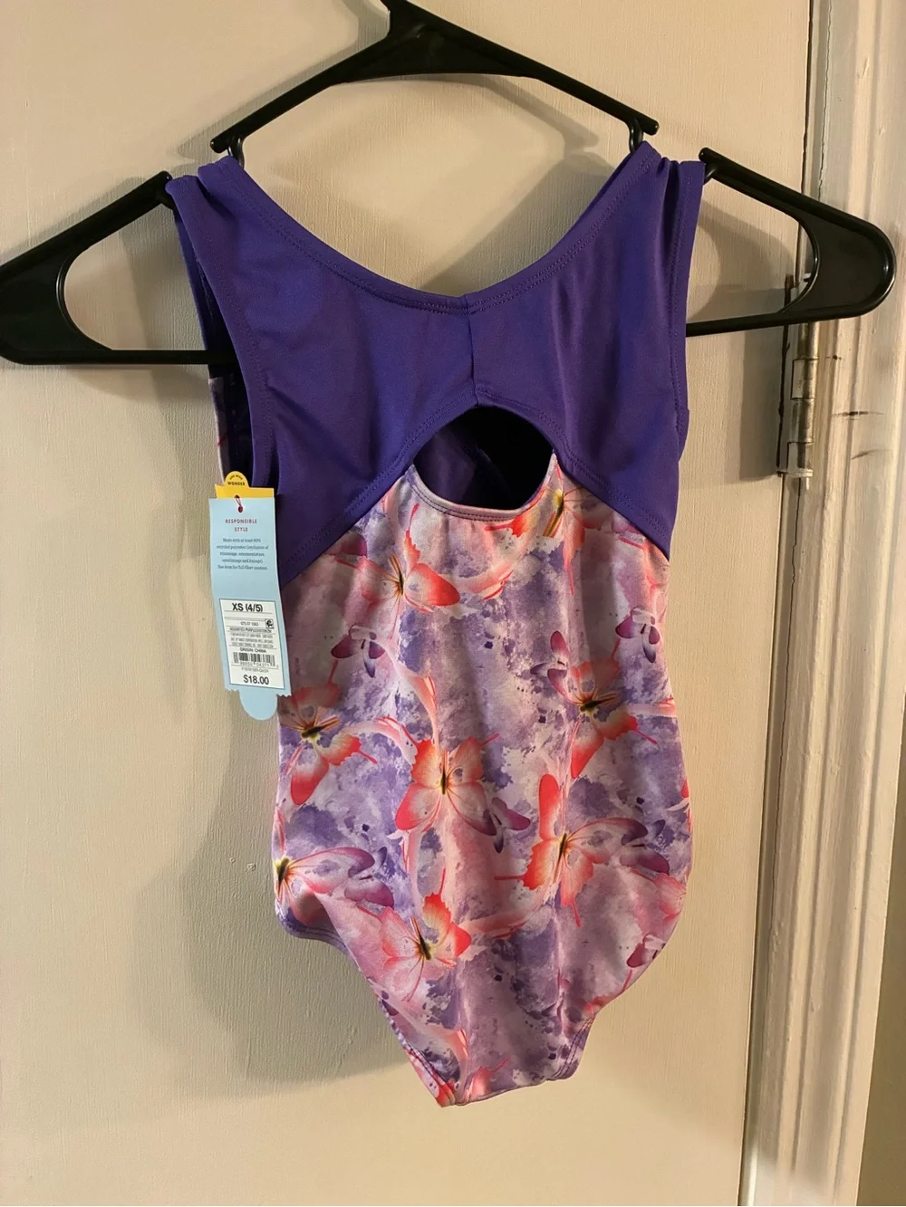 Cat & Jack Girl’s Purple Butterfly Dance Leo One Piece Wicking NWT XS 4/5